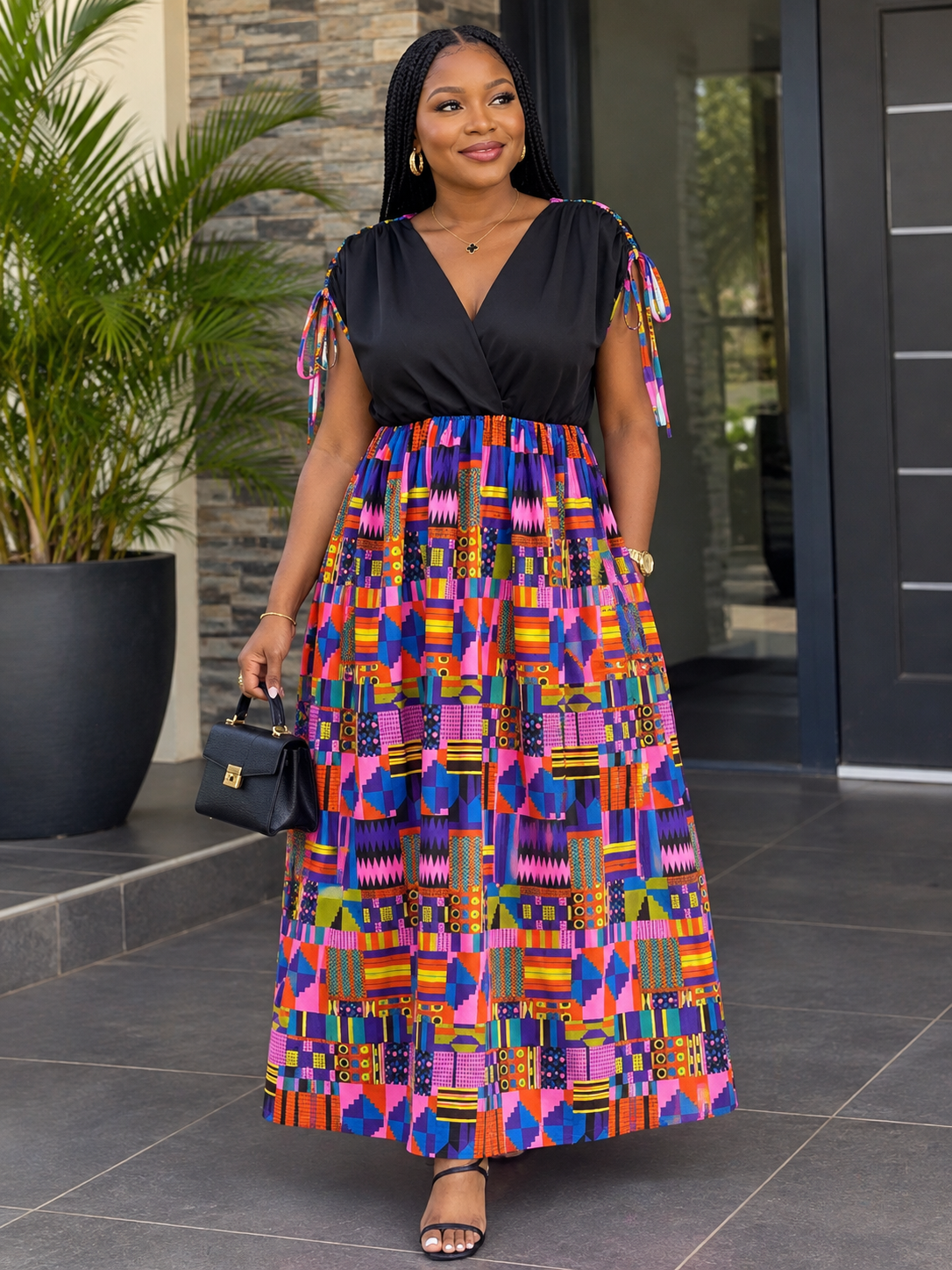 WOMEN'S AFRICAN KENTE SHOULDER DRAWSTRING MAXI /MADE TO ORDER