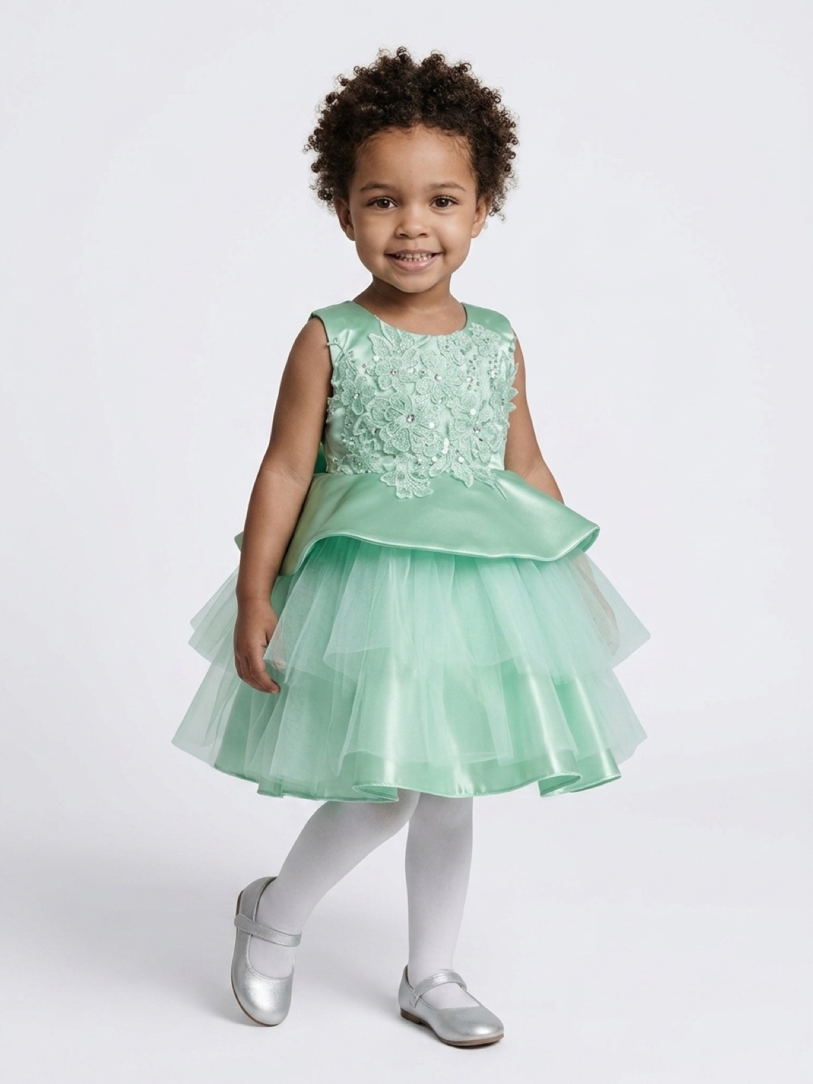 Girls’ Luxury Satin Peplum & Tulle Party Ball Dress - Image 2