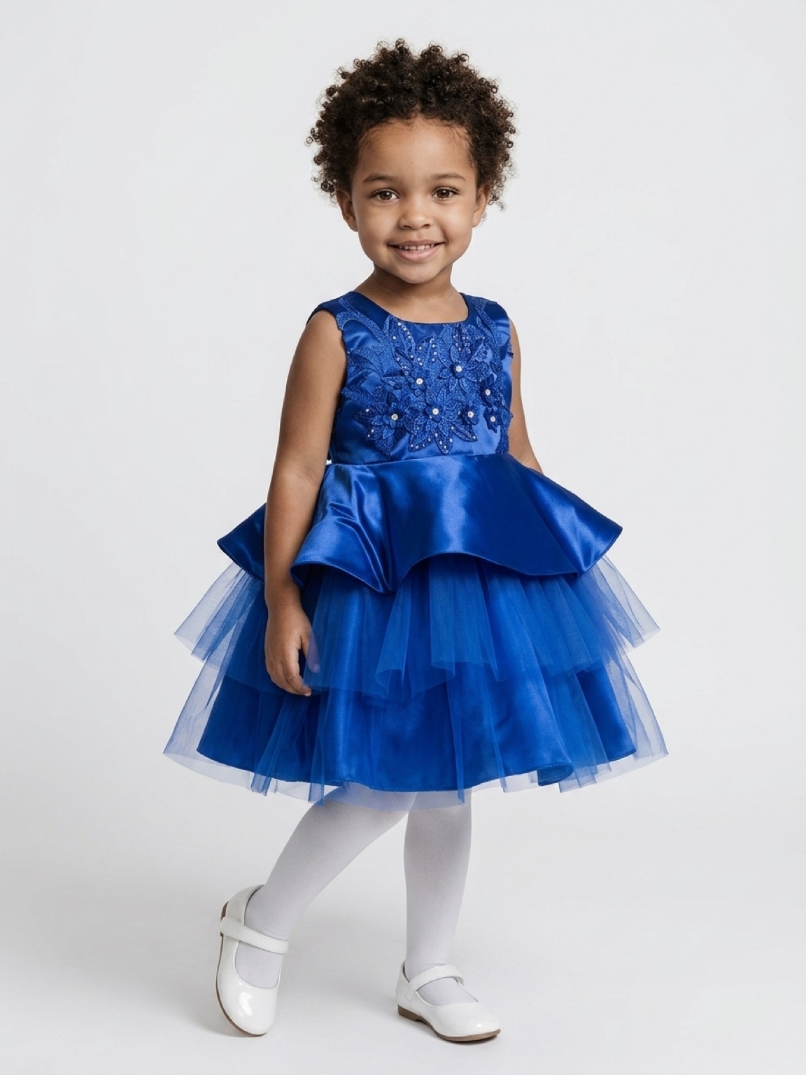 Girls’ Luxury Satin Peplum & Tulle Party Ball Dress - Image 3