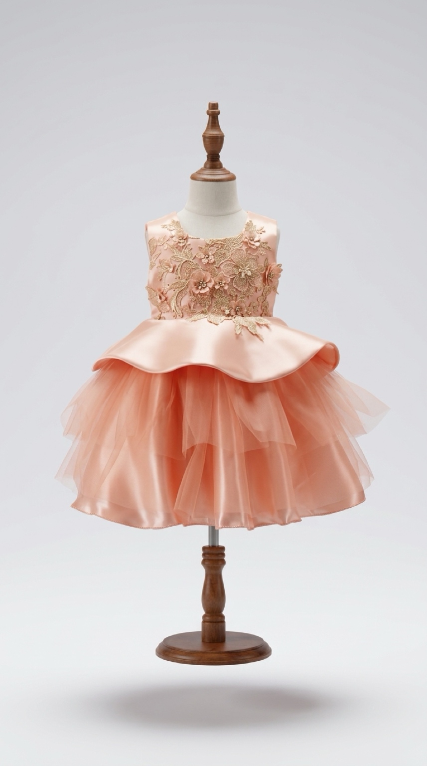 Girls’ Luxury Satin Peplum & Tulle Party Ball Dress
