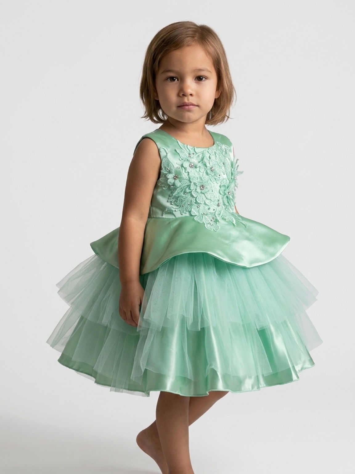 Girls’ Luxury Satin Peplum & Tulle Party Ball Dress - Image 9