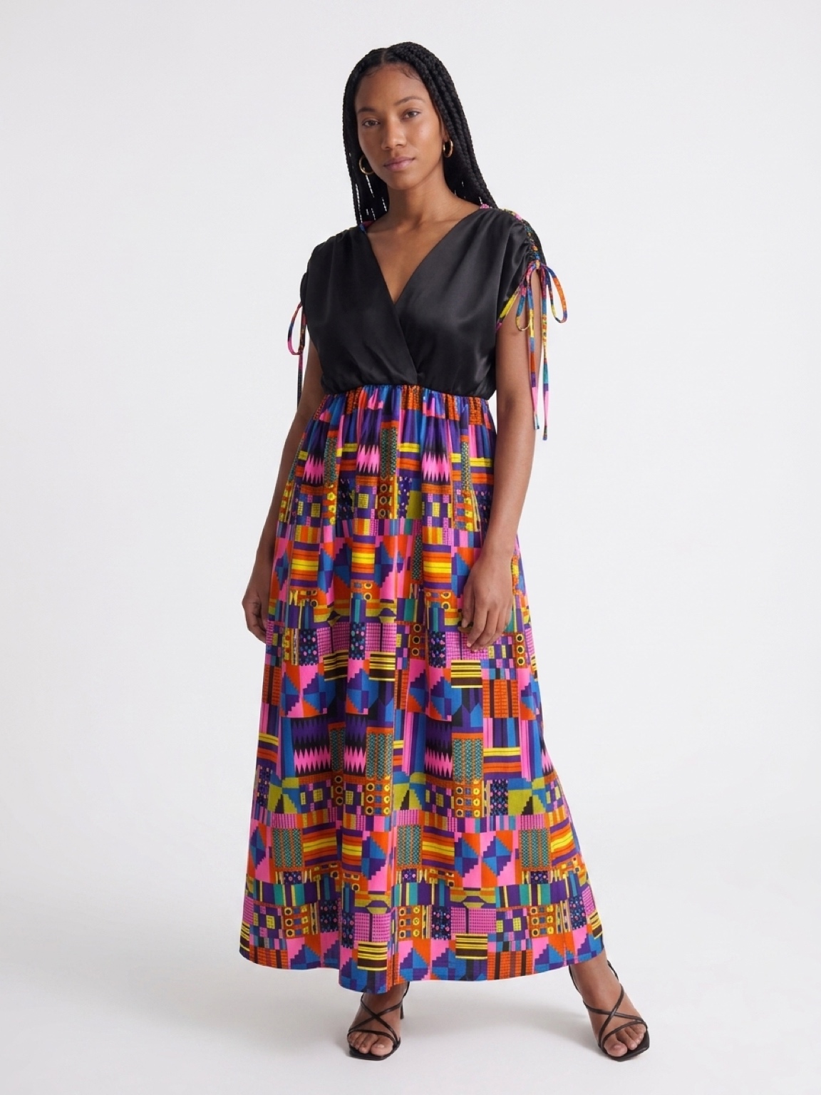 WOMEN'S AFRICAN KENTE SHOULDER DRAWSTRING MAXI DRESS - Image 2