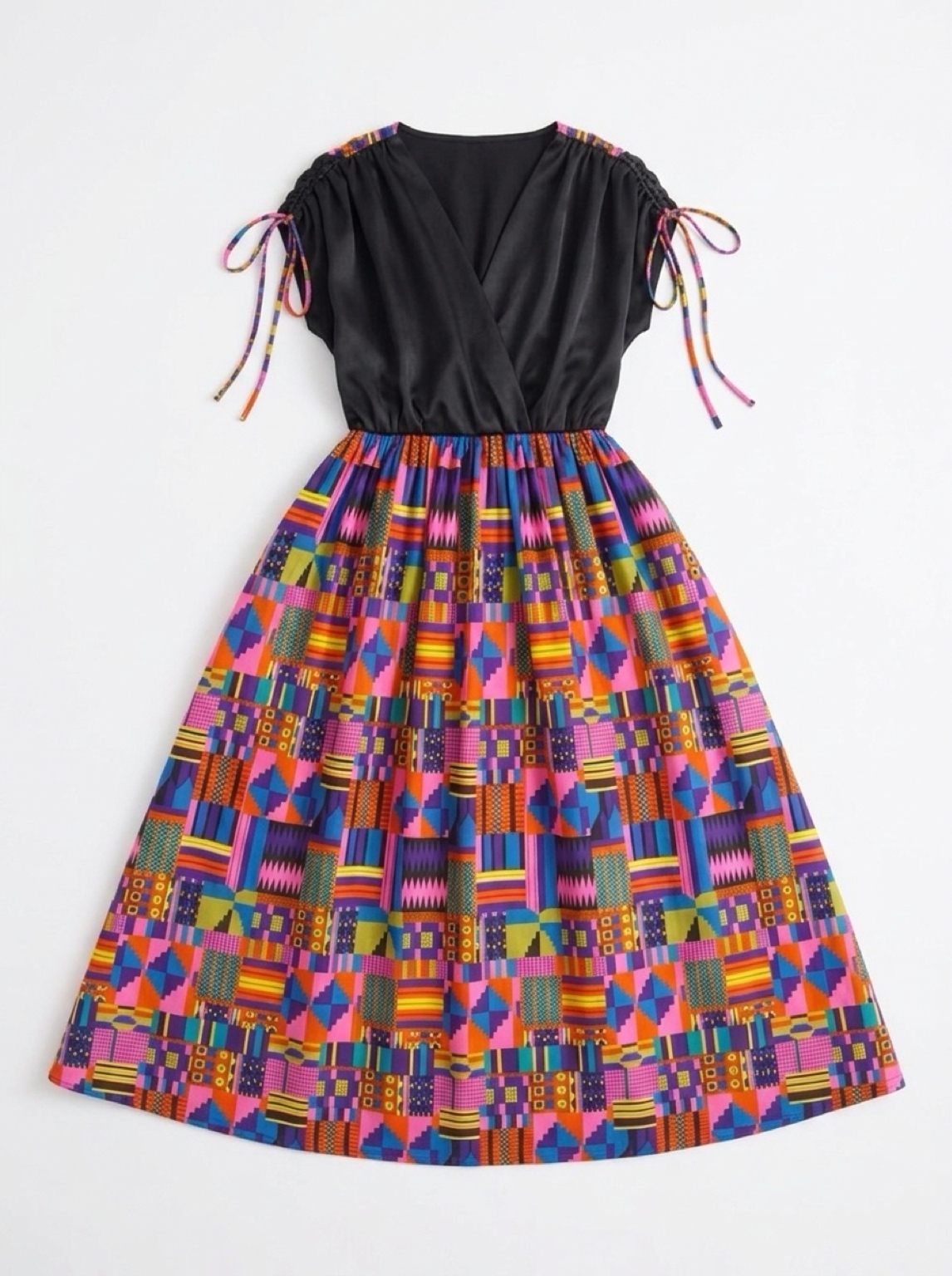 WOMEN'S AFRICAN KENTE SHOULDER DRAWSTRING MAXI DRESS - Image 3