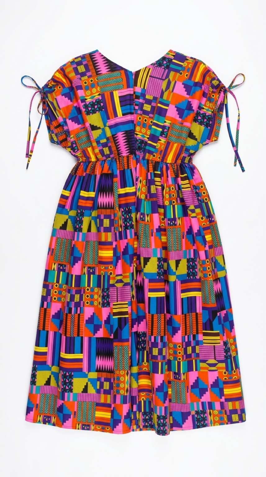 WOMEN'S AFRICAN KENTE SHOULDER DRAWSTRING MAXI DRESS - Image 4