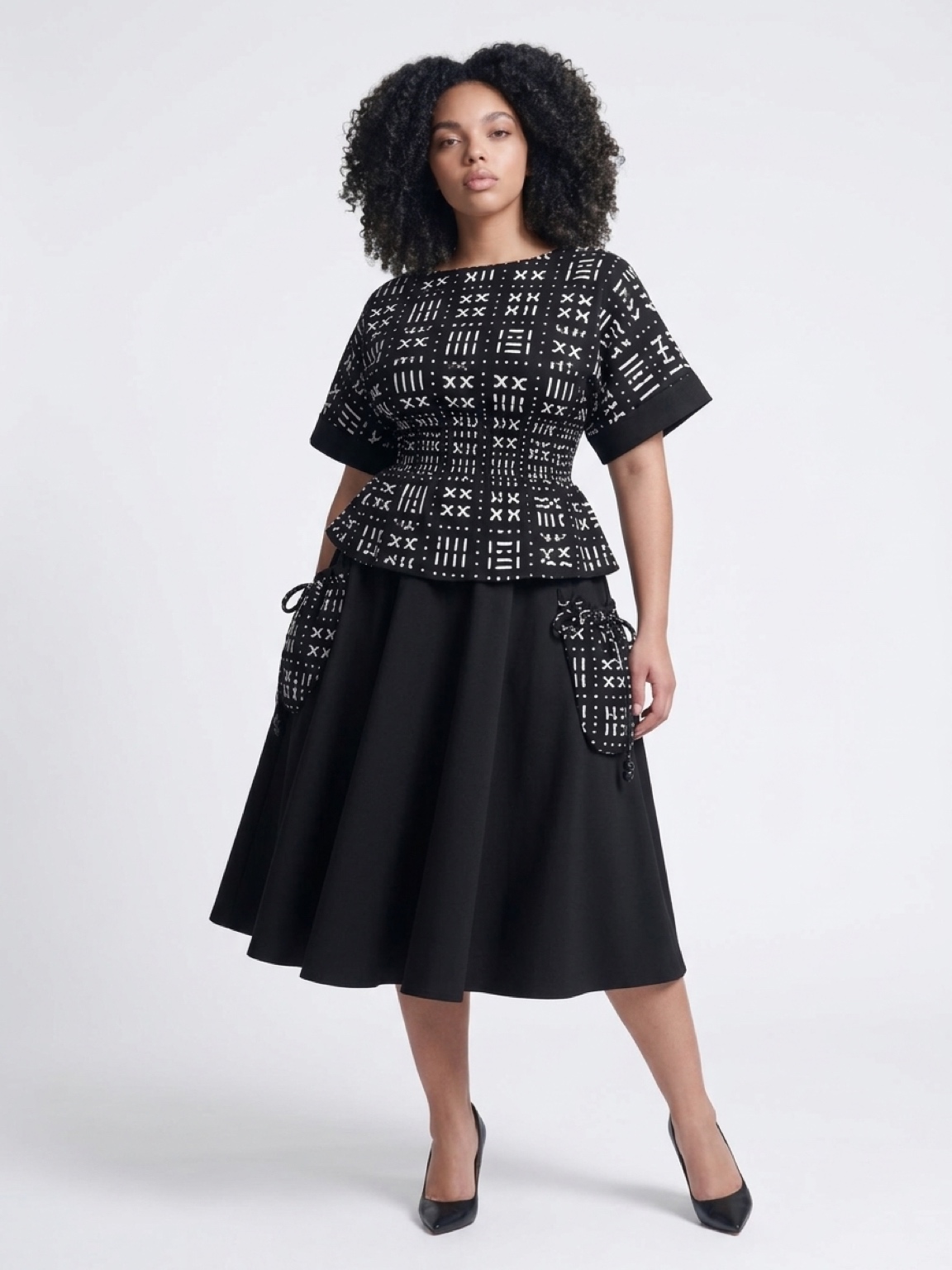 AFRICA ANKARA KIMONO SHIRRED-TOP AND BLACK SKIRT WITH TWO SIDE POCKETS/MADE TO ORDER - Image 2