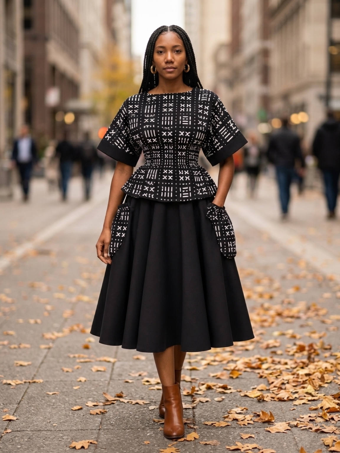 AFRICA ANKARA KIMONO SHIRRED-TOP AND BLACK SKIRT WITH TWO SIDE POCKETS/MADE TO ORDER