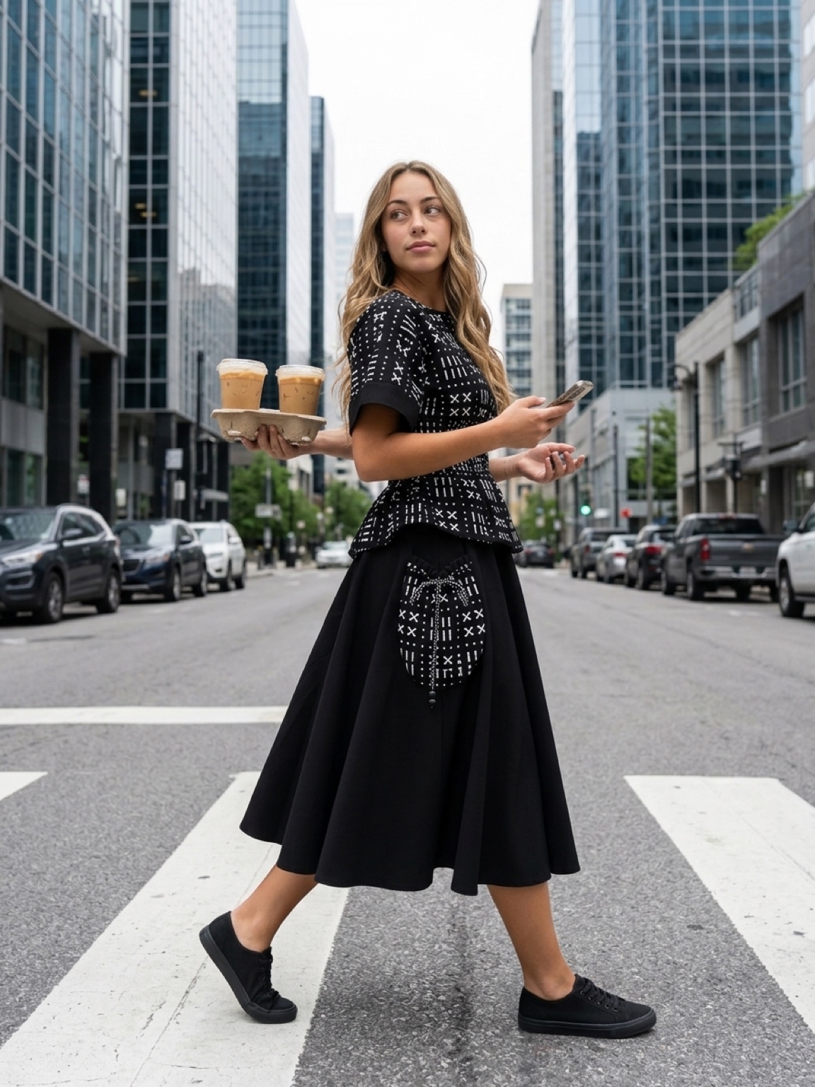 AFRICA ANKARA KIMONO SHIRRED-TOP AND BLACK SKIRT WITH TWO SIDE POCKETS/MADE TO ORDER - Image 3