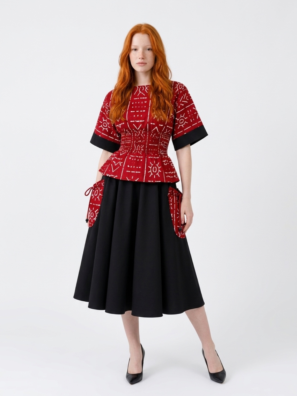 AFRICA ANKARA KIMONO SHIRRED-TOP AND BLACK SKIRT WITH TWO SIDE POCKETS/MADE TO ORDER - Image 9