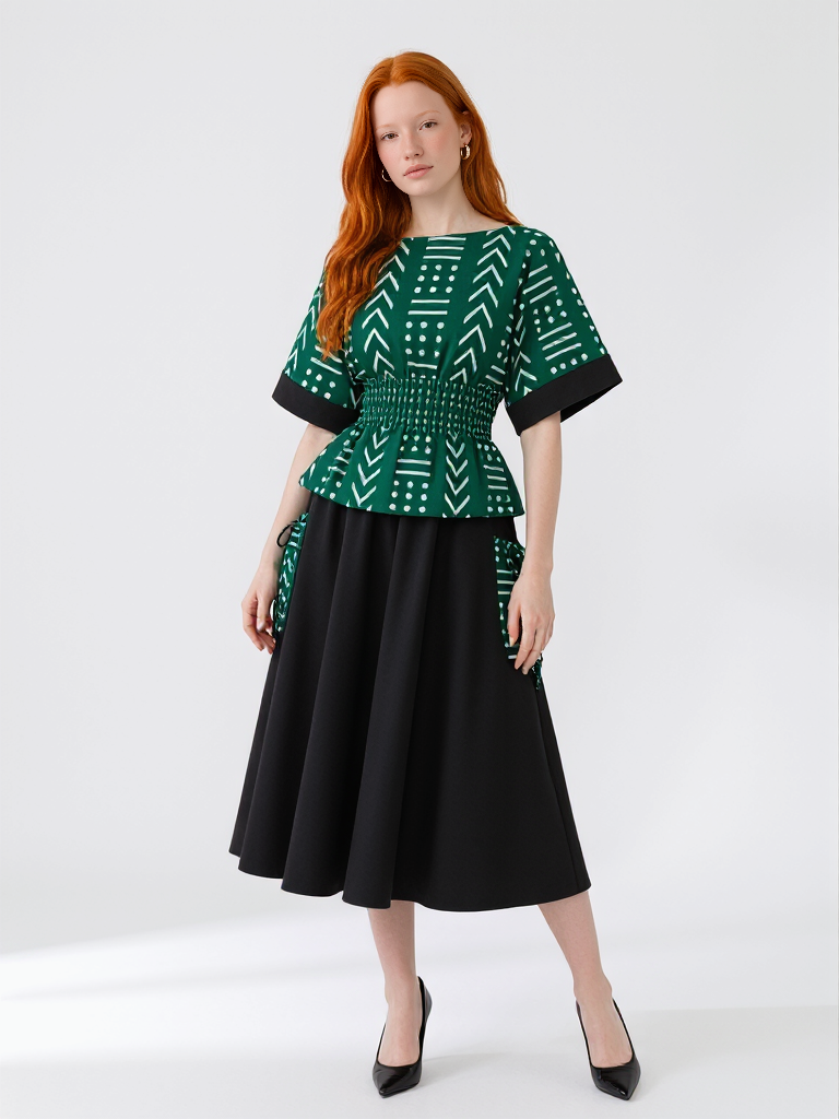 AFRICA ANKARA KIMONO SHIRRED-TOP AND BLACK SKIRT WITH TWO SIDE POCKETS/MADE TO ORDER - Image 8