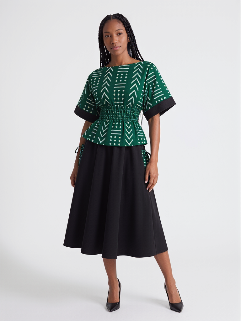 AFRICA ANKARA KIMONO SHIRRED-TOP AND BLACK SKIRT WITH TWO SIDE POCKETS/MADE TO ORDER - Image 7